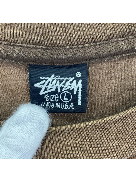 OLD STUSSY 半袖Tシャツ・カットソー 90s USA製 黒タグ クラウン Tシャツ(L) ブラウン