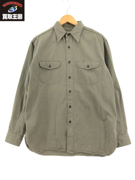 Buzz Rickson's ヘリンボーンミリタリーワークシャツ(15-15 1 2)オリーブ[値下]