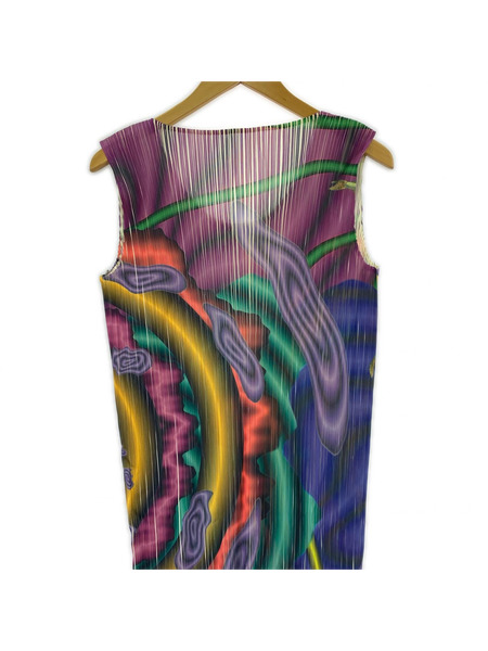 PLEATS PLEASE ノースリーブワンピース 横尾忠則 渦巻柄 (F)