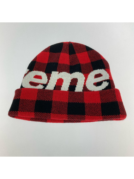 Supreme ニットキャップ 20AW Big Logo Beanie/カシミヤ混/チェック/赤黒