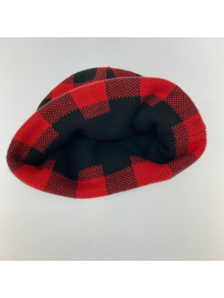 Supreme ニットキャップ 20AW Big Logo Beanie/カシミヤ混/チェック/赤黒
