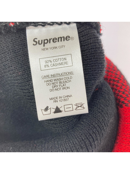 Supreme ニットキャップ 20AW Big Logo Beanie/カシミヤ混/チェック/赤黒