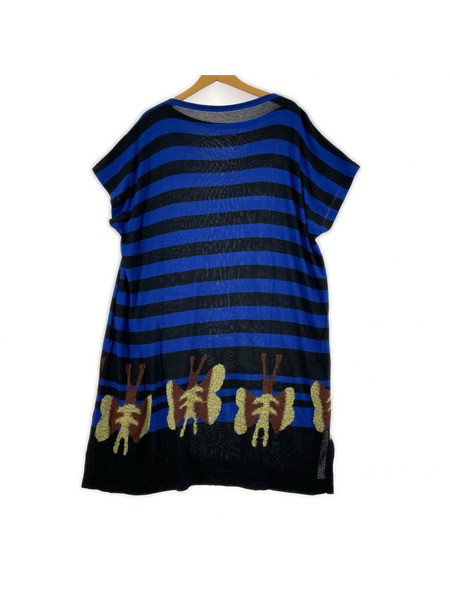 ISSEY MIYAKE ノースリーブワンピース ボーダーワンピース/BLU/BLK/バタフライ