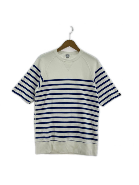 LOOPWHEELER スウェット・トレーナー ×LOWERCASE ボーダー S/Sスウェット 白 (M)[値下]