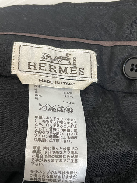 HERMES ウールリネン テーパードスラックス 40 ブラック