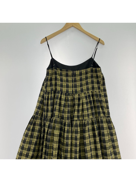 Ray BEAMS ノースリーブワンピース ANLEM N/S ティアードチェックワンピース カーキ M