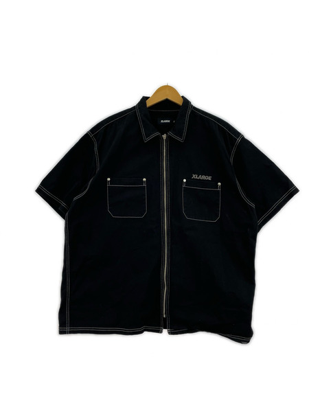 XLARGE 半袖シャツ ジップアップワークシャツ 黒 (XL)
