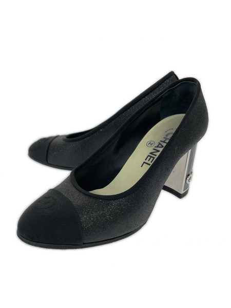 靴 CHANEL ロゴソール パンプス 黒 (36 1/2)