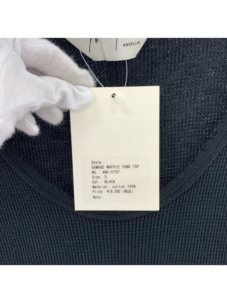 ANCELLM タンクトップ 24SS DAMAGE WAFFLE TANK TOP 3 ブラック