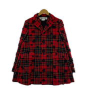 COMME des GARCONS ジャケット 22AW RJ-J015 チェックウールコート 赤黒 (XS)