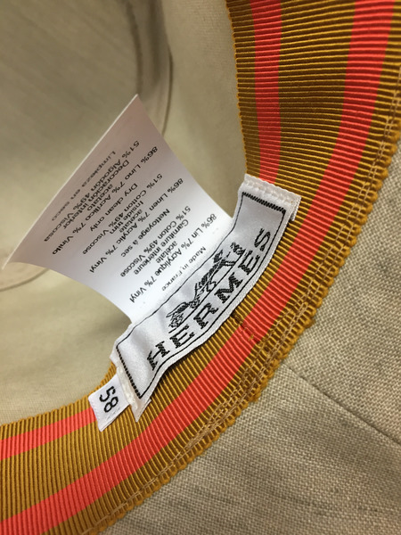 HERMES リネン レーヨン ハット 58 アイボリー[値下]