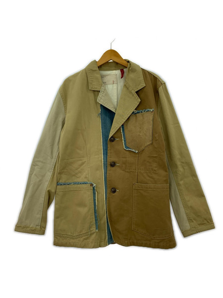 Levi's テーラードジャケット・ブレザー レザー 切替 パッチワーク 茶 (L)