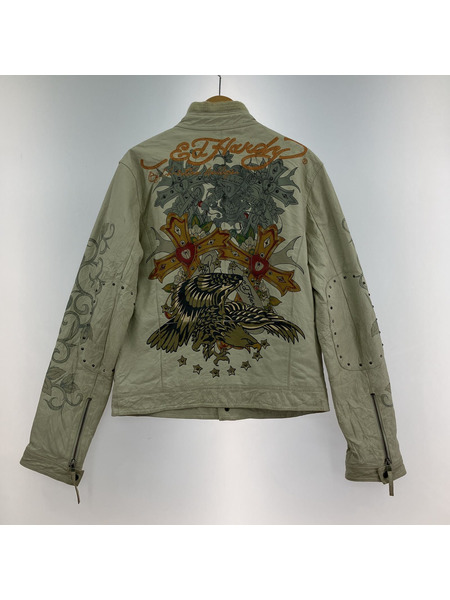 Ed Hardy レザージャケット レザーライダースジャケット 白 (S)