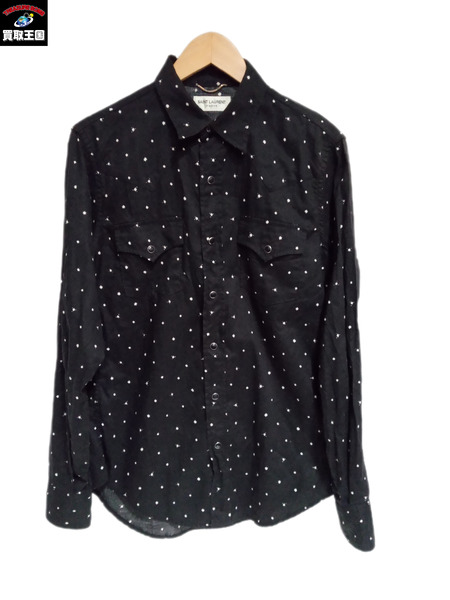  SAINT LAURENT 　総柄シャツ ブラック