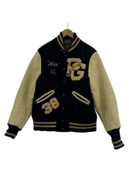 Whitesville Letterman 袖牛革スタジャン 黒 40 アメカジ 東洋