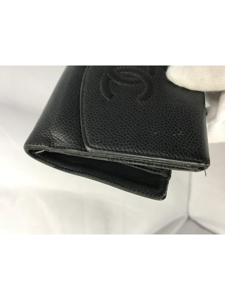 コンパクトウォレット CHANEL ココマークキャビアスキン/2つ折り/BLK