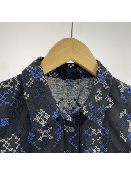 HaaT 長袖シャツ 刺繍総柄 ロングシャツ 黒