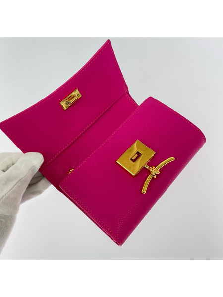 charles&keith コンパクトウォレット メタリック フロントフラップウォレット ピンク