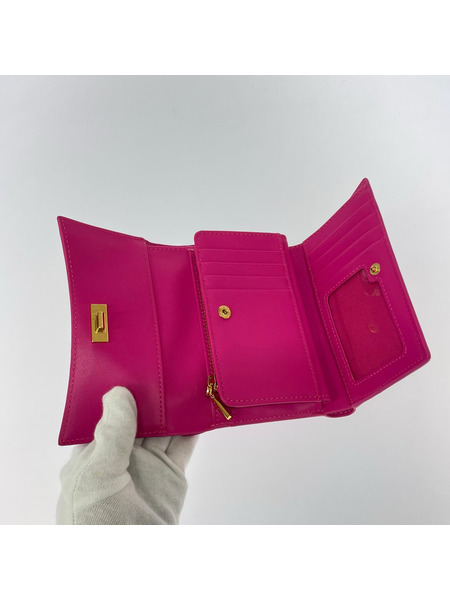 charles&keith コンパクトウォレット メタリック フロントフラップウォレット ピンク