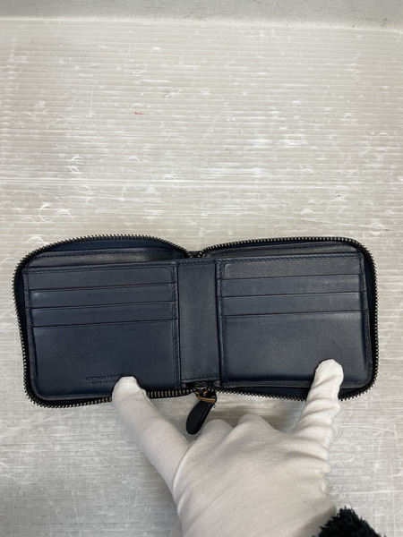 Bottega Veneta イントレチャート ラウンドファスナー スクエアウォレット 青