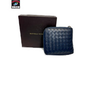 Bottega Veneta イントレチャート ラウンドファスナー スクエアウォレット 青