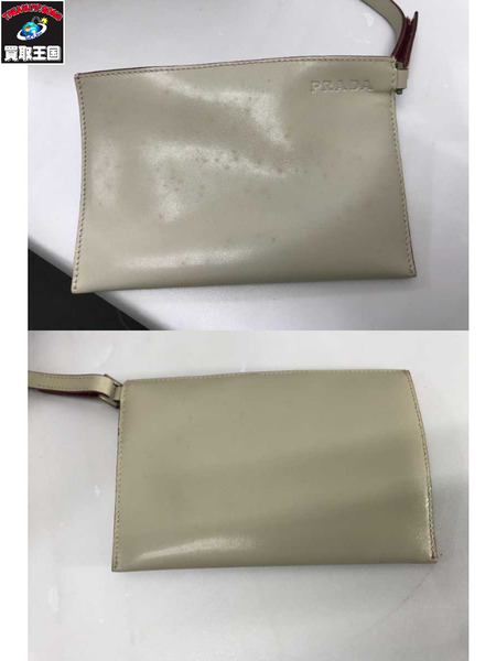 PRADA トートバッグ ロゴカッティング レザー 白ボルドー