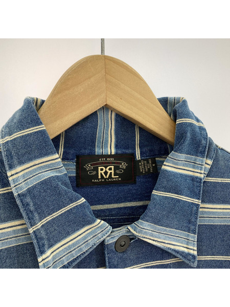 RRL ボーダー4ポケットシャツジャケット M ブルー系