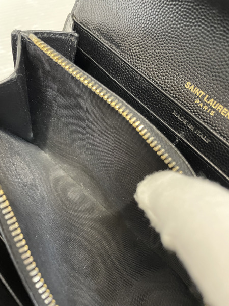 YVES SAINT LAURENT YSLロゴ キルティング ラージフラップウォレット ブラック