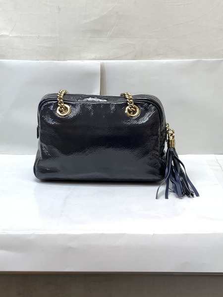 GUCCI ソーホー チェーンショルダーバッグ 308983 NVY グッチ GGロゴ インターロッキングG パテントレザー