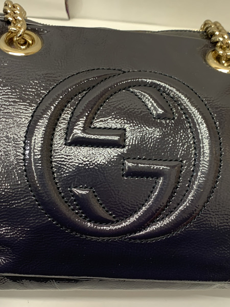 GUCCI ソーホー チェーンショルダーバッグ 308983 NVY グッチ GGロゴ インターロッキングG パテントレザー