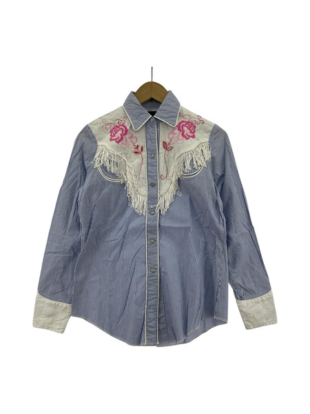 COMME des GARCONS SHIRT×H BAR C 刺繍 フリンジ ストライプシャツ S ブルー[値下]