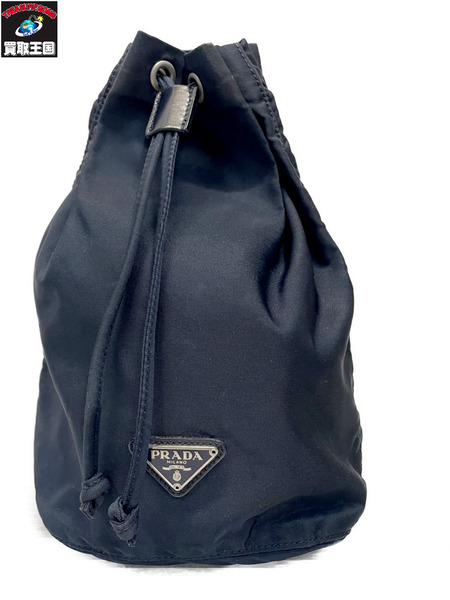 PRADA 巾着 ネイビー PRADA プラダ 巾着型 ショルダーバッグ ビーズロゴ テスート
