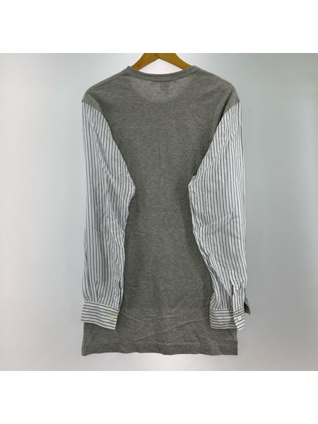 COMME des GARCONS 長袖Tシャツ・カットソー 袖ドッキング ストライプシャツ グレー S