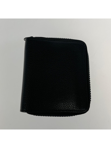 MAISON MARGIELA グレインレザー ラウンドジップ スクエアウォレット 黒