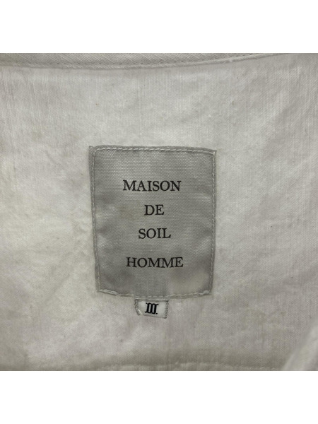 maison de soil HOMME コットンノーカラーロングシャツ