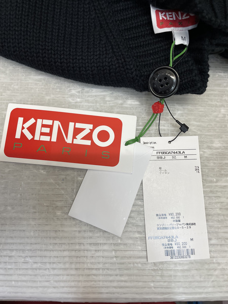 KENZO バックフラワージャガード ニットカーディガン M ブラック