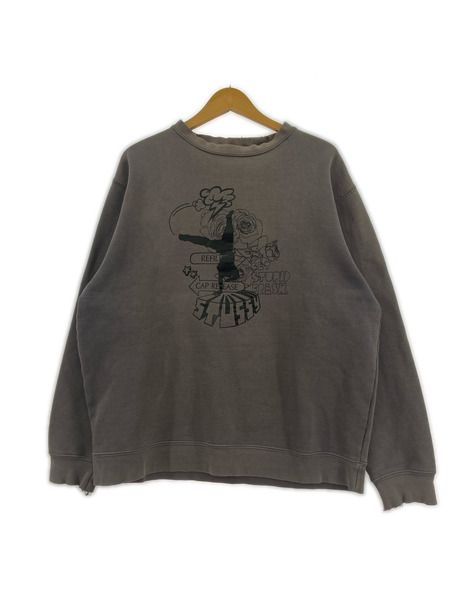 STUSSY スウェット・トレーナー 00s GET STUPID FRESH フェード グレー L