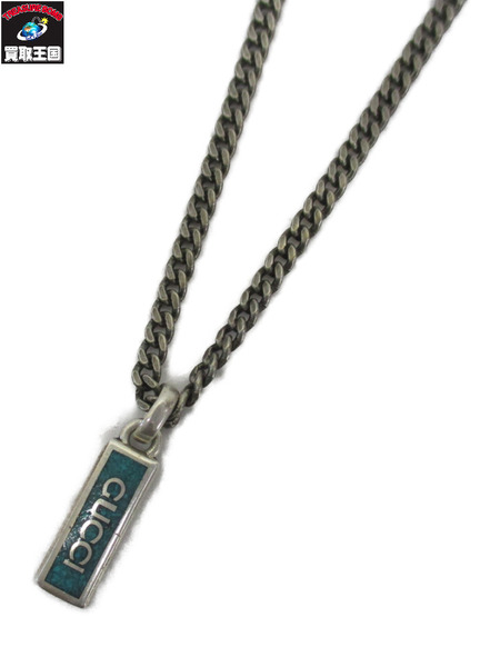 アクセサリー GUCCI エナメル ロゴプレート シルバーネックレス