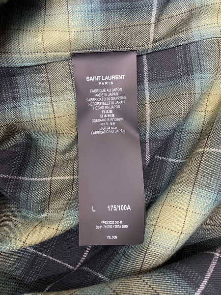 SAINT LAURENT 23SS Wフラップ オンブレチェックシャツ L DS11 710782 Y25TA