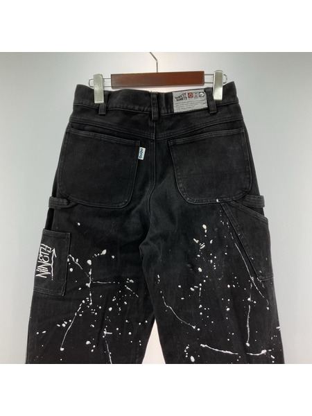 9090 ペイント加工ペインターパンツ ブラック