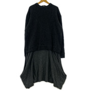 COMME des GARCONS 長袖ワンピース 14年 レイヤード 変形 ニットワンピース 黒灰 (S)