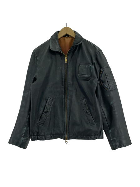 OLD・VINTAGE 70s-80s頃 フランス軍 レザー パイロットジャケット ネイビー[値下]
