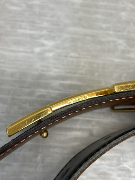 HERMES コンスタンスH レザーベルト 黒×金 リサイズ(レディースサイズ)