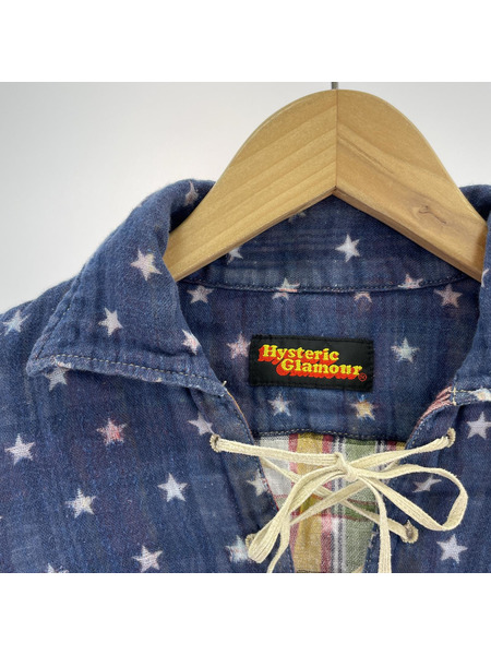 HYSTERIC GLAMOUR 長袖シャツ 00S レースアップ シャツ F ブルー