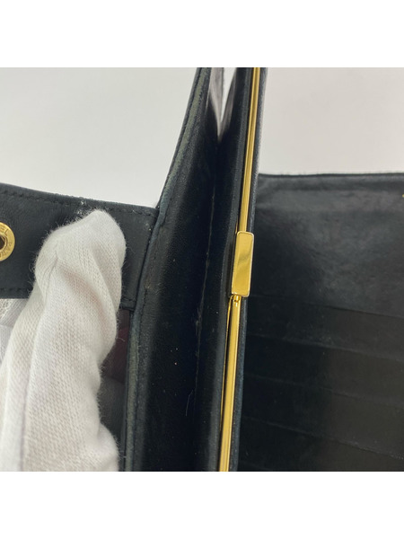 長財布 キャビアスキン 黒 ガマ口 長財布