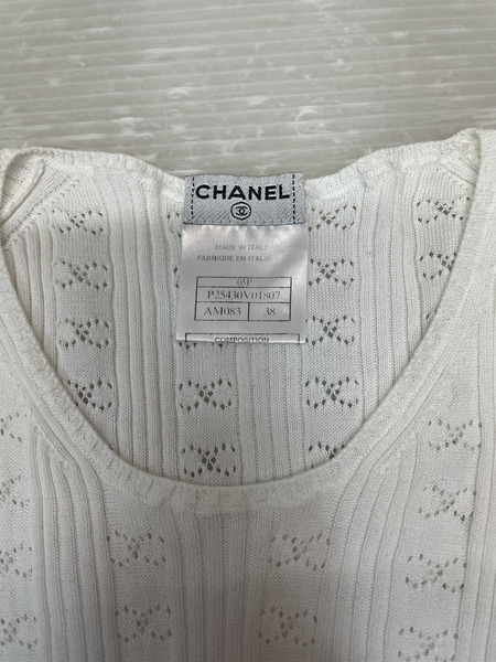 CHANEL パンチングココマーク S/Sニット 白 P25430V01807