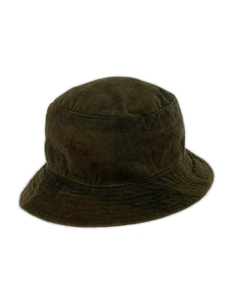 STUSSY ハット 00s初期 コーデュロイ バケットハット オリーブ系