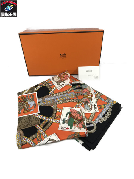HERMES スカーフ カレ90 オレンジ  DAME DE COEUR A VOUS L HONNEUR