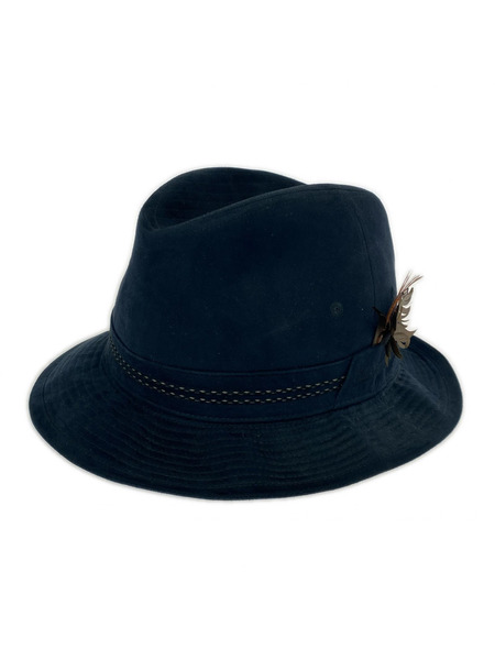 Borsalino ハット 羽根付キ ストライプ 紺 日本製