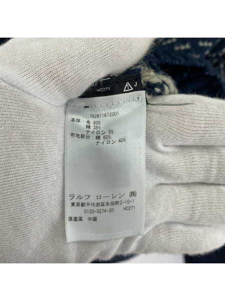 RRL バーズアイハーフZIPニット M ネイビー